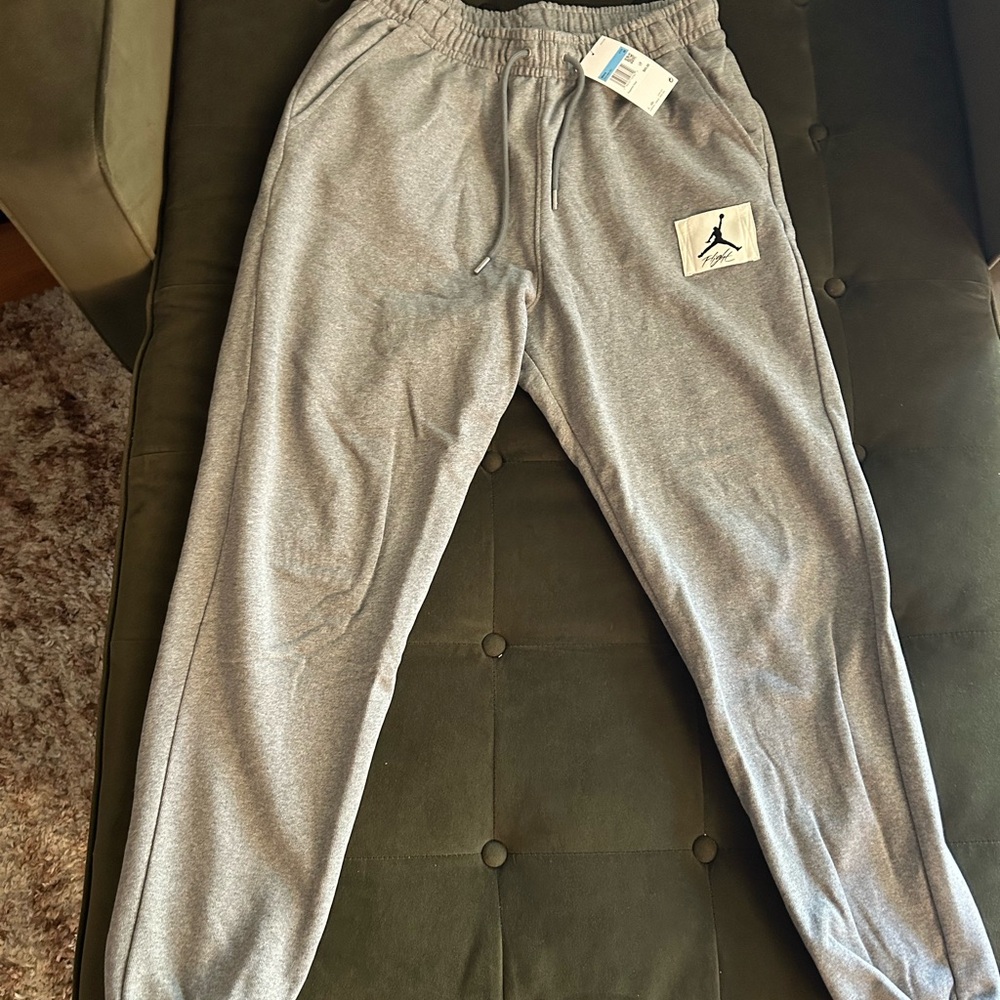 Jordan Men Gray Fleece Joggers with Jumpman Patch